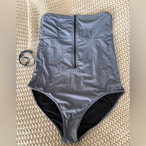 Rare - J. Crew Italian Matte Bandeau zip swimsuit